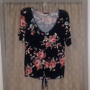Floral Button up front tie top